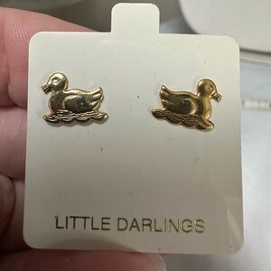 Tiny goldtone duck earrings